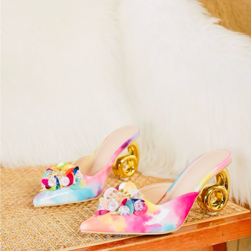 Colorful Women's Heels with Crystal Embellishments - Picture 3 of 6